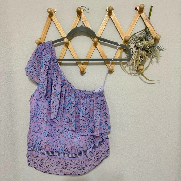 Saylor Purple Floral One Shoulder Top M - Picture 4 of 7